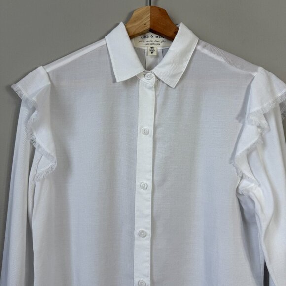 NWOT Cloth & Stone Anthropologie Ruffle Button Down Shirt Womens XS White Career - Picture 5 of 13